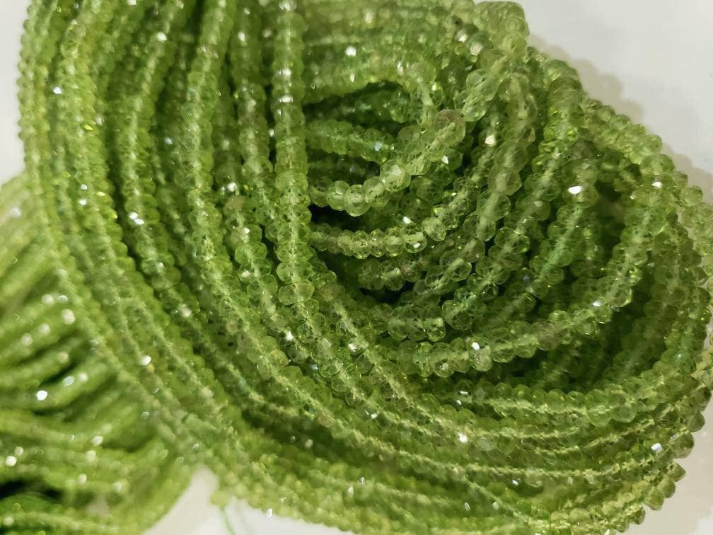 Natural Peridot Faceted Rondelle 4mm AAA Gemstone Beads 13" full strand August Birthstone