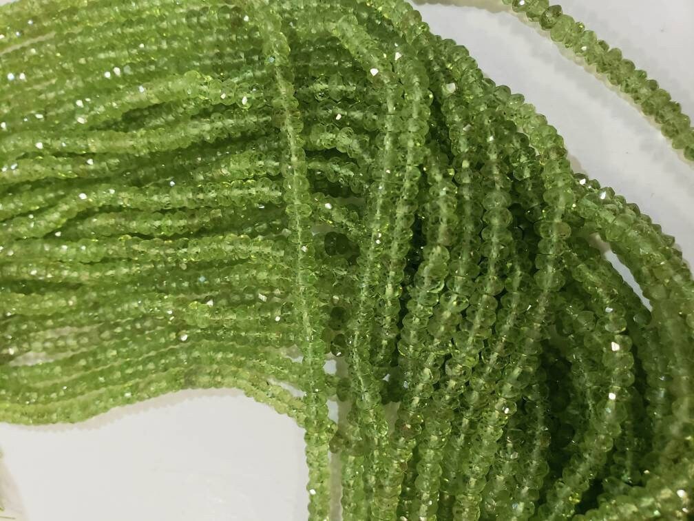 Natural Peridot Faceted Rondelle 4mm AAA Gemstone Beads 13&quot; full strand August Birthstone