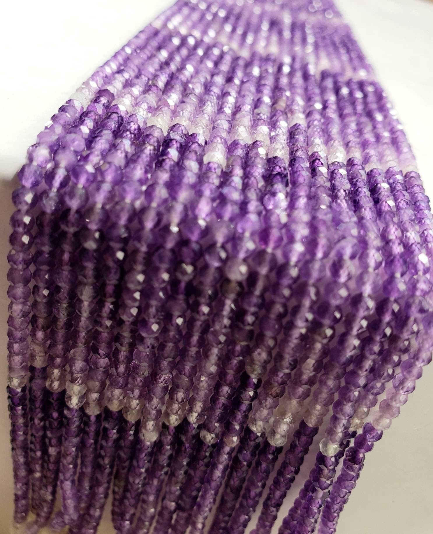 Ombre Amethyst Faceted Shaded Roundel 3-3.5mm, Jewelry Making Necklace, Bracelet, DIY Natural Gemstone Beads 13&quot; Strand