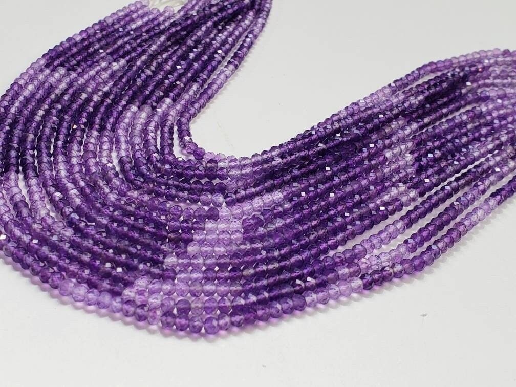 Ombre Amethyst Faceted Shaded Roundel 3-3.5mm, Jewelry Making Necklace, Bracelet, DIY Natural Gemstone Beads 13&quot; Strand