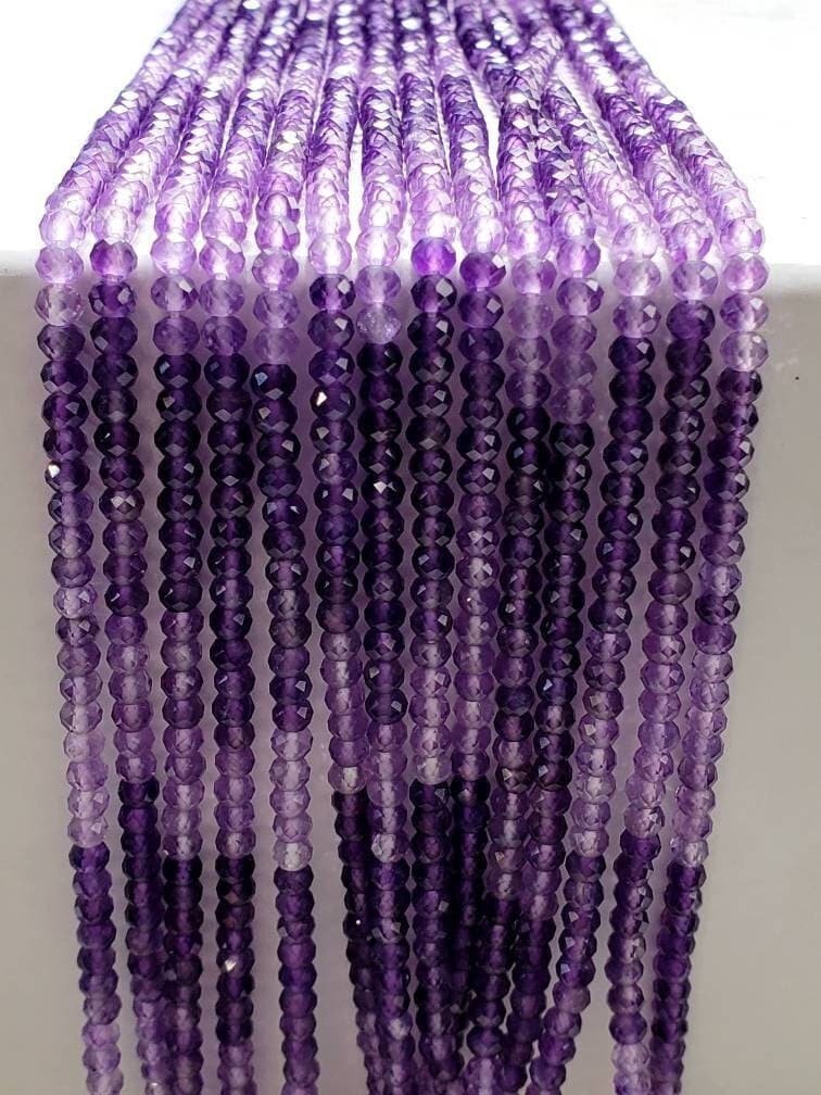 Ombre Amethyst Faceted Shaded Roundel 3-3.5mm, Jewelry Making Necklace, Bracelet, DIY Natural Gemstone Beads 13&quot; Strand