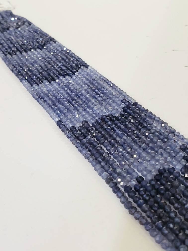 Natural Ombre Iolite Shaded 3mm Faceted Diamond Micro Cut Round Iolite rare 12.5" Strand.