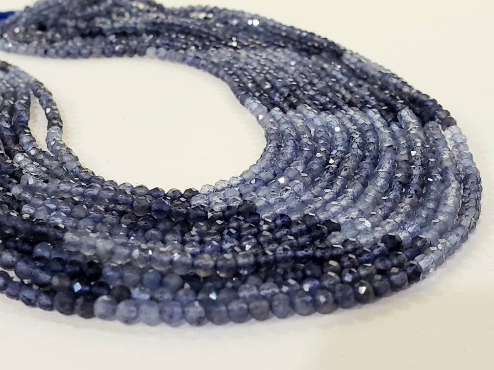 Natural Ombre Iolite Shaded 3mm Faceted Diamond Micro Cut Round Iolite rare 12.5&quot; Strand.