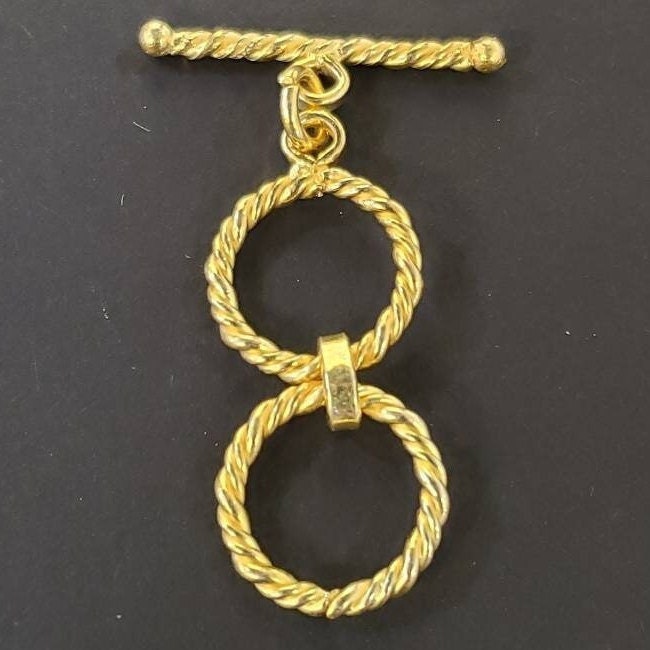 22K Gold Vermeil 925 Sterling Silver Bali double circle Adjustable toggle clasp 14mm circle, 24mm bar, vintage Handmade clasp ,1 set or bulk