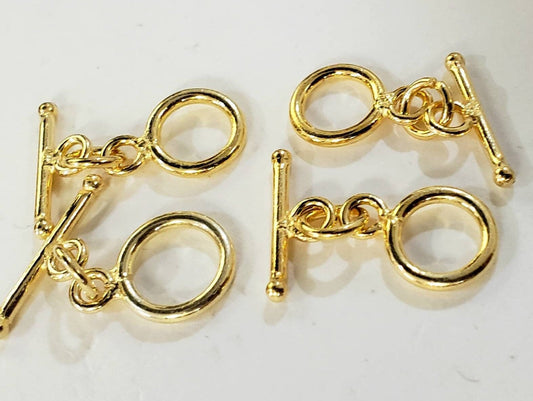 22K Gold Vermeil 925 Sterling Silver Bali Toggle Clasp, 9mm Circle, Vintage Handmade Clasp, 1 set or Bulk