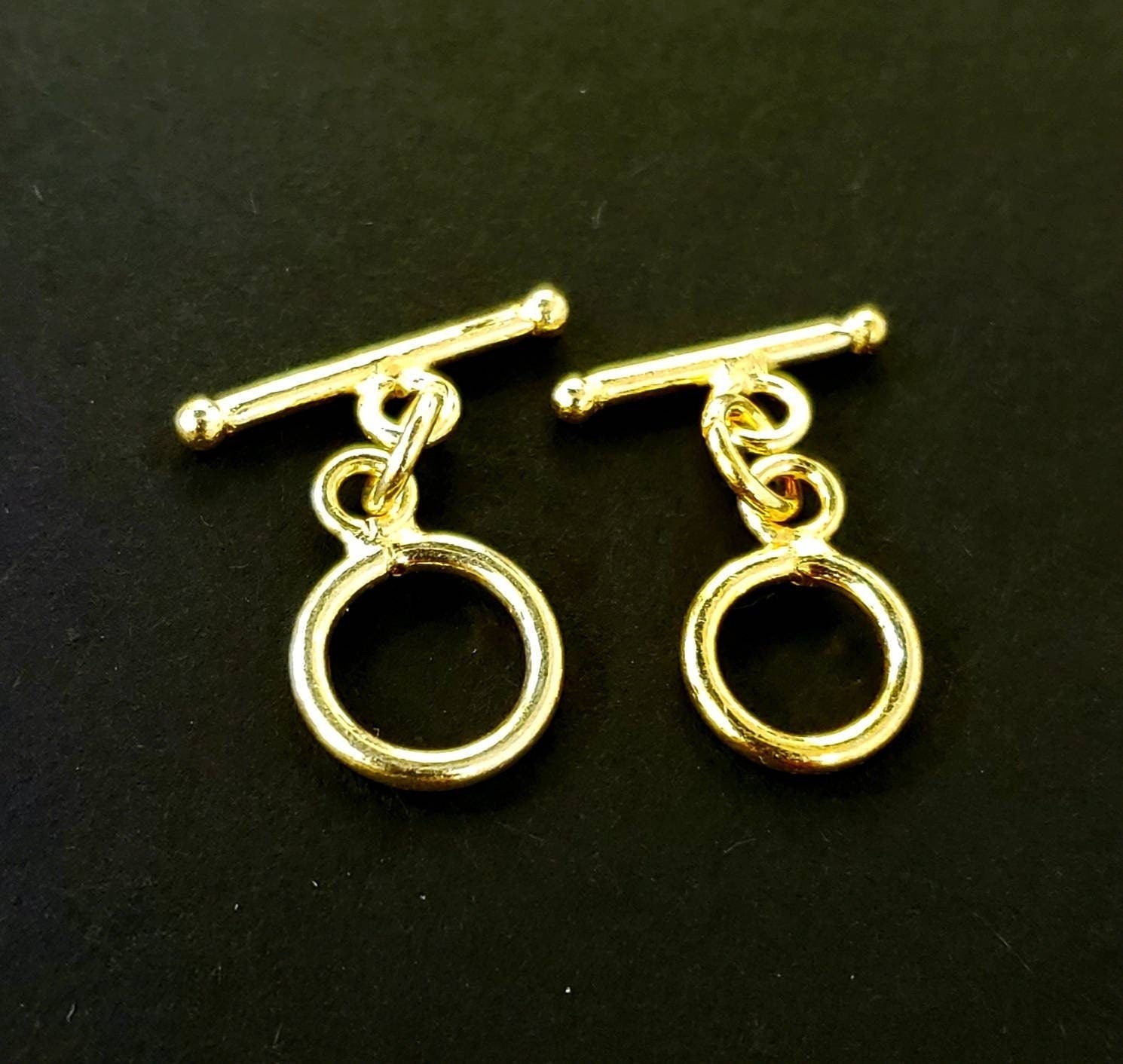 22K Gold Vermeil 925 Sterling Silver Bali Toggle Clasp, 9mm Circle, Vintage Handmade Clasp, 1 set or Bulk