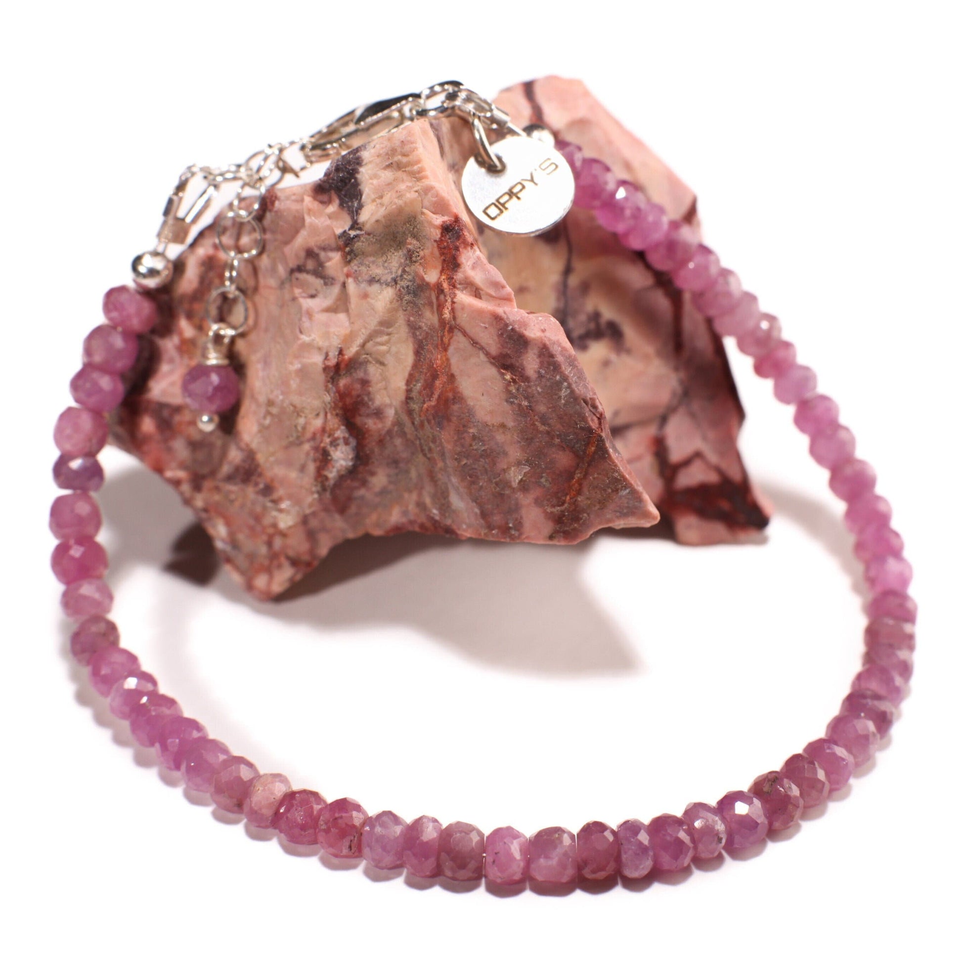 Genuine Burmese Ruby Faceted Rondelle 4.5mm Bracelet in 925 Sterling Silver Clasp and 1&quot; Extension Chain