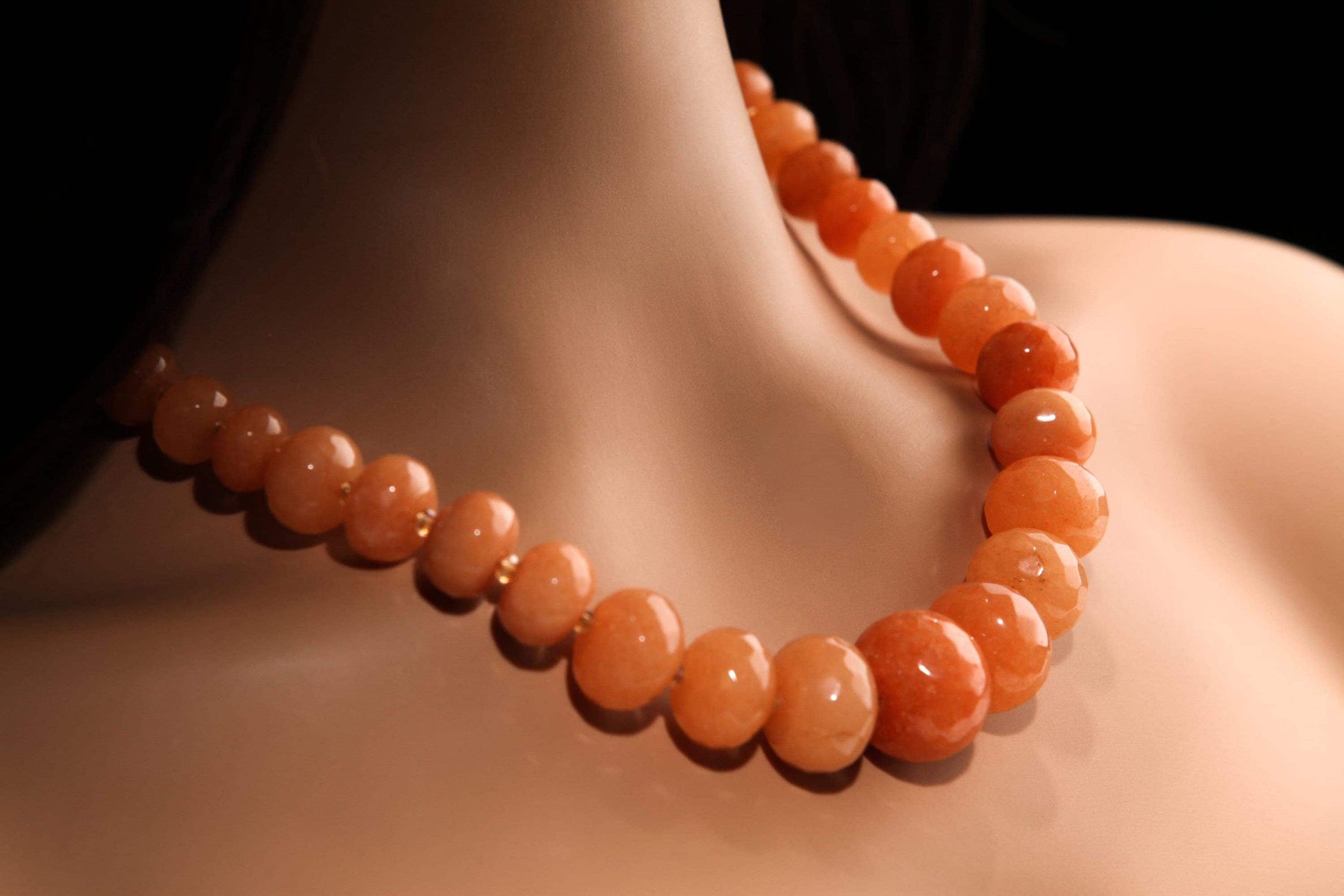 Peach Aventurine Graduated Faceted Large 8-20mm Rondelle, Accents with Crystal Spacer Beads 18.5&quot; Necklace with 3&quot; Extender, Gift for her