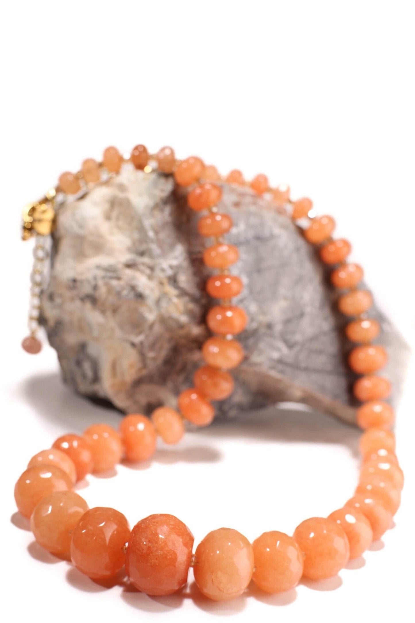 Peach Aventurine Graduated Faceted Large 8-20mm Rondelle, Accents with Crystal Spacer Beads 18.5&quot; Necklace with 3&quot; Extender, Gift for her