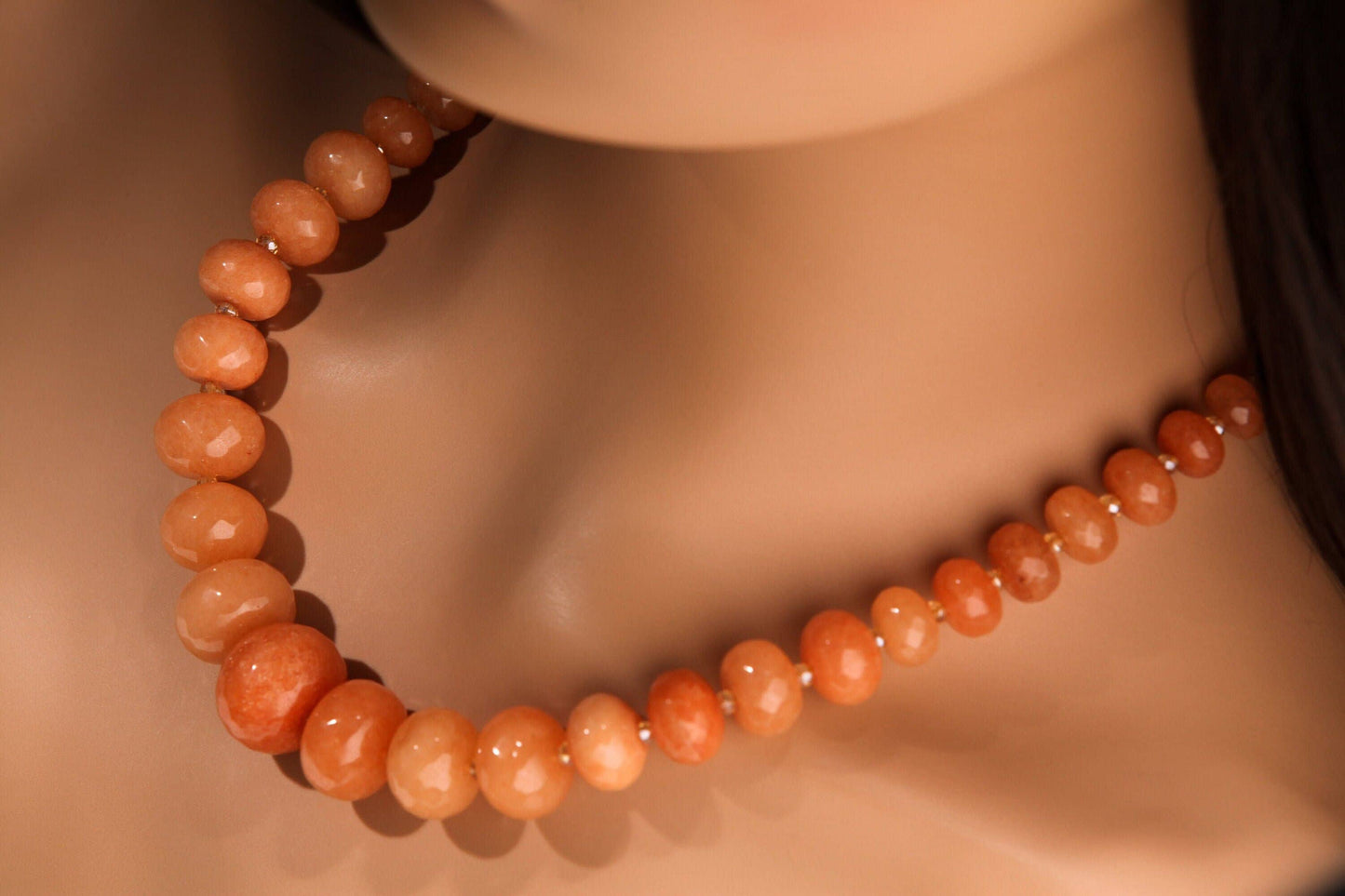 Peach Aventurine Graduated Faceted Large 8-20mm Rondelle, Accents with Crystal Spacer Beads 18.5&quot; Necklace with 3&quot; Extender, Gift for her