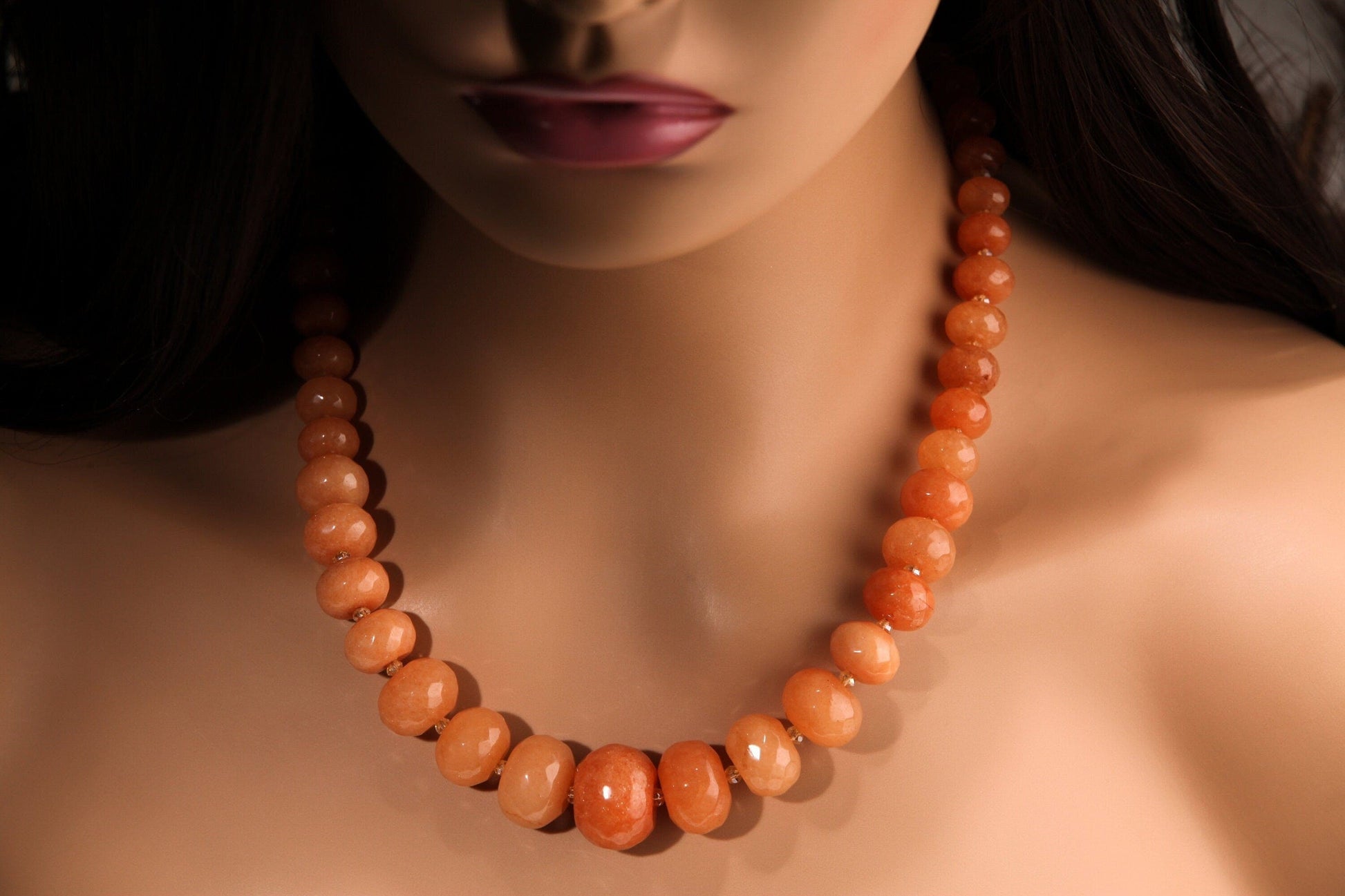 Peach Aventurine Graduated Faceted Large 8-20mm Rondelle, Accents with Crystal Spacer Beads 18.5&quot; Necklace with 3&quot; Extender, Gift for her
