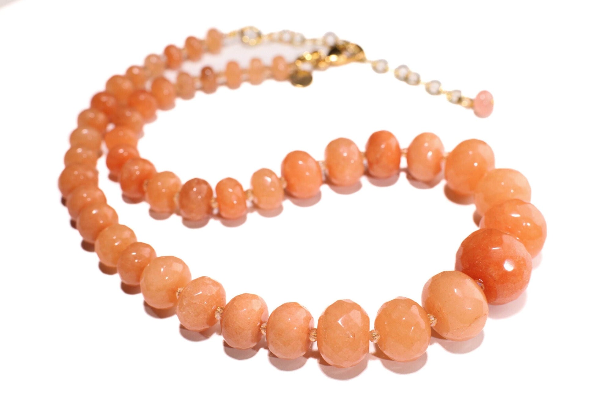 Peach Aventurine Graduated Faceted Large 8-20mm Rondelle, Accents with Crystal Spacer Beads 18.5&quot; Necklace with 3&quot; Extender, Gift for her
