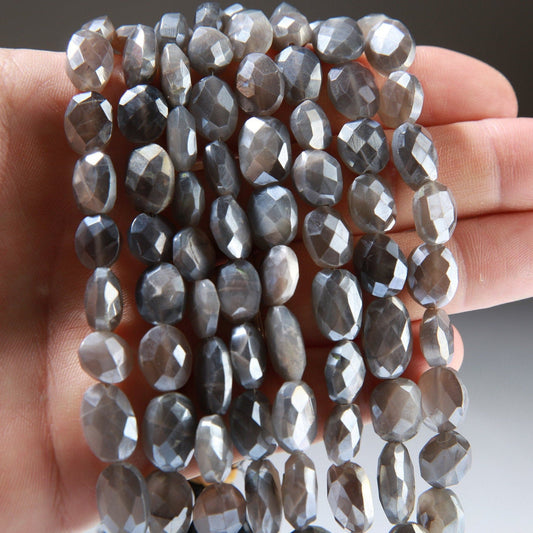 Natural Grey Moonstone Mystic Faceted Oval 10x13-11x17mm Gemstone 8&quot; strand, High quality, Grey Flashy Moonstone, Jewelry Making Beads.