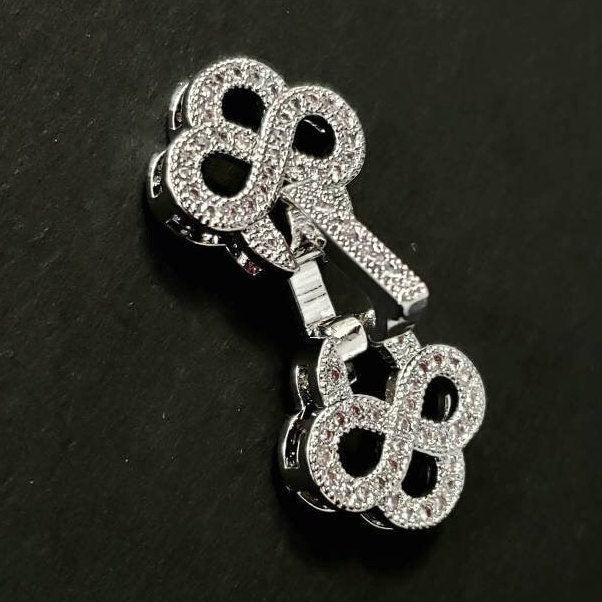 Cubic Zirconia CZ micro Pave Diamond Style sterling silver rhodium Fancy Clasp 12x27mm long. High End Jewelry Making, Folding clasp