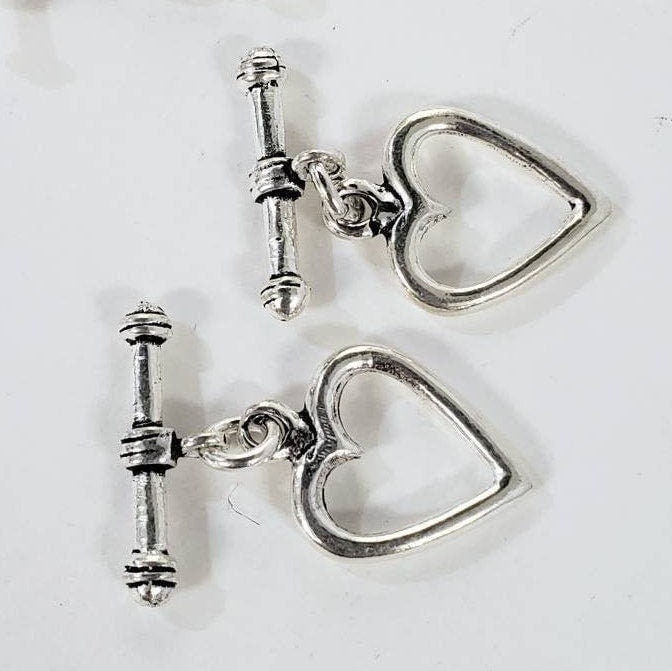 2 sets 925 sterling silver Bali Heart shape 14x15mm toggle clasp, jewelry making Bali vintage handmade antique toggle lock .