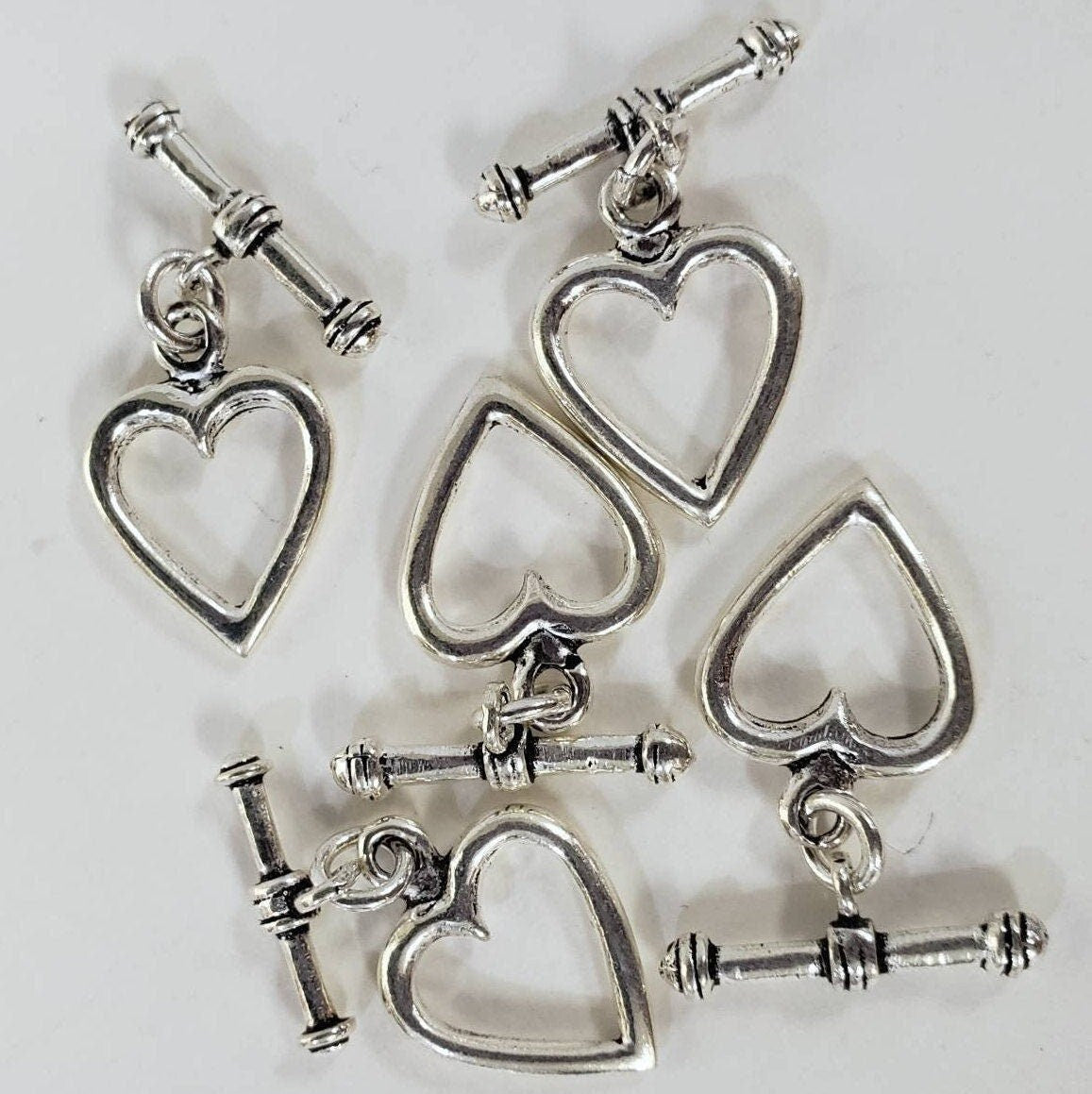 2 sets 925 sterling silver Bali Heart shape 14x15mm toggle clasp, jewelry making Bali vintage handmade antique toggle lock .