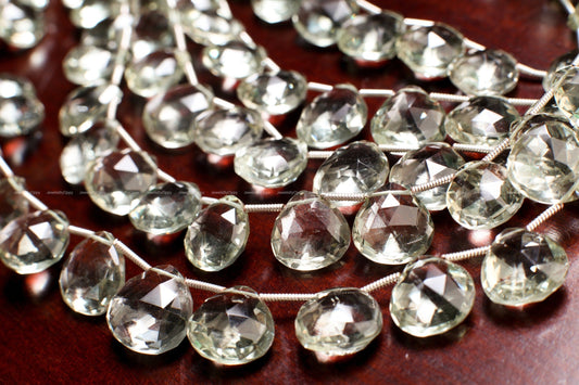Green Amethyst drop cut Graduated Faceted Heart Shape Drop,11-14mm Green Prasiolite Jewelry Making Gemstone 11 pcs, 22 pcs (10.5" full St)