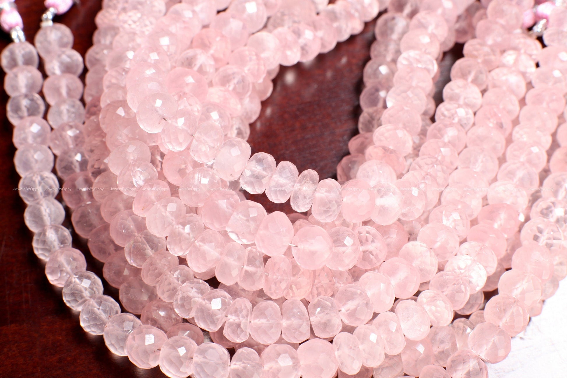 Madagascar Rose Quartz 5.5-9mm Faceted Rondelle, Jewelry Making Soft Pink Beads 8&quot; Strand.