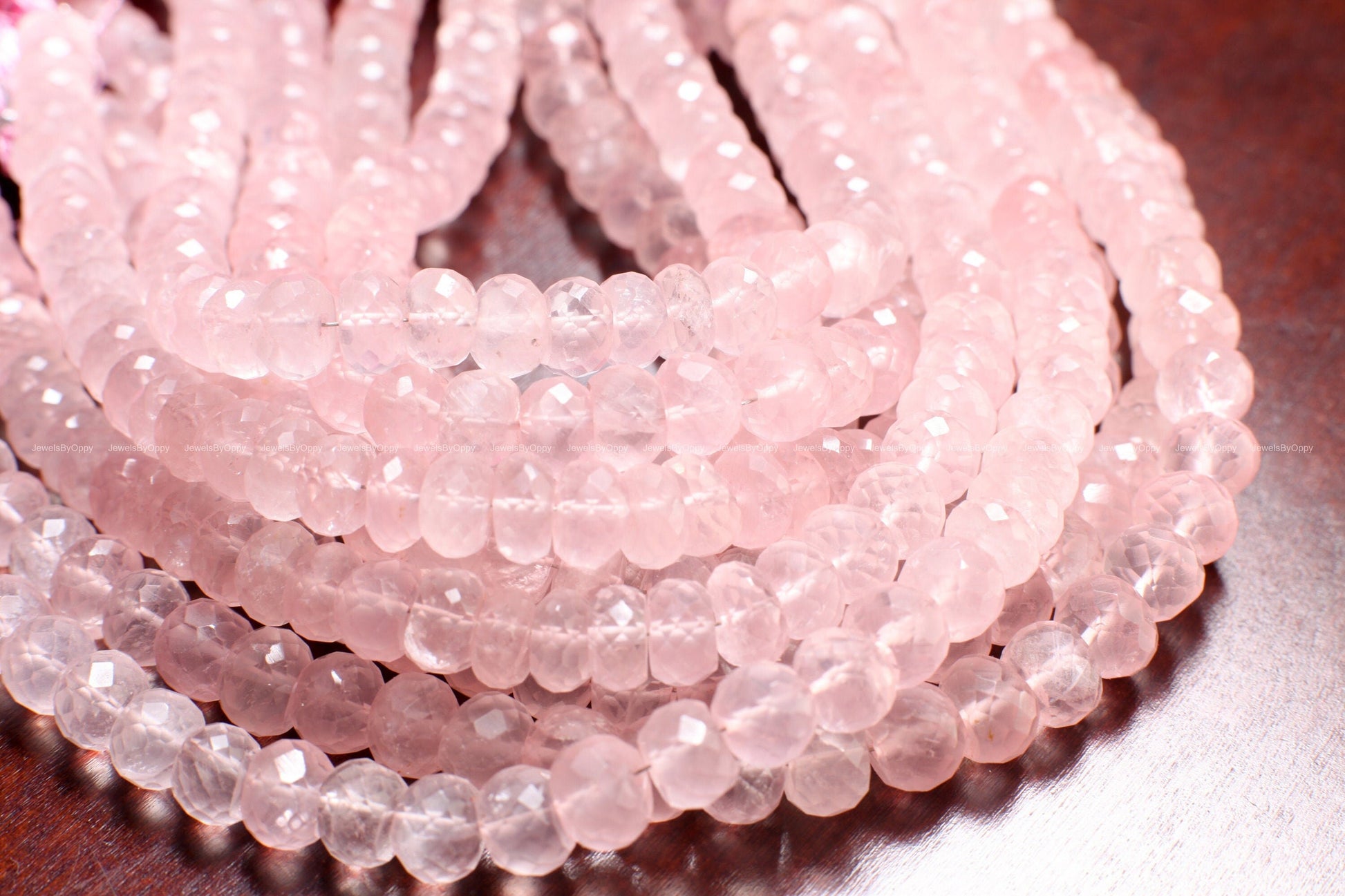 Madagascar Rose Quartz 5.5-9mm Faceted Rondelle, Jewelry Making Soft Pink Beads 8&quot; Strand.