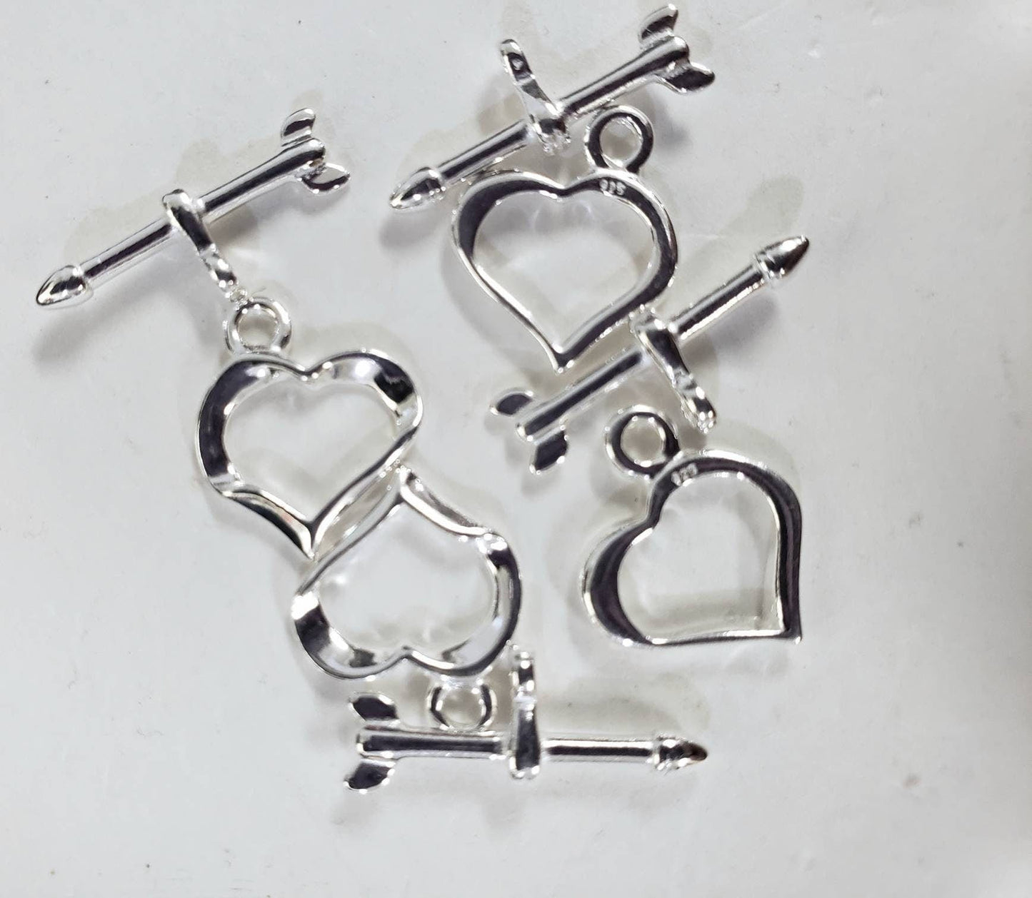 925 Sterling Silver heart shape shiny toggle clasp, 13mm heart and 29mm bar, jewelry making clasp, 925 stamped, 1 set or bulk