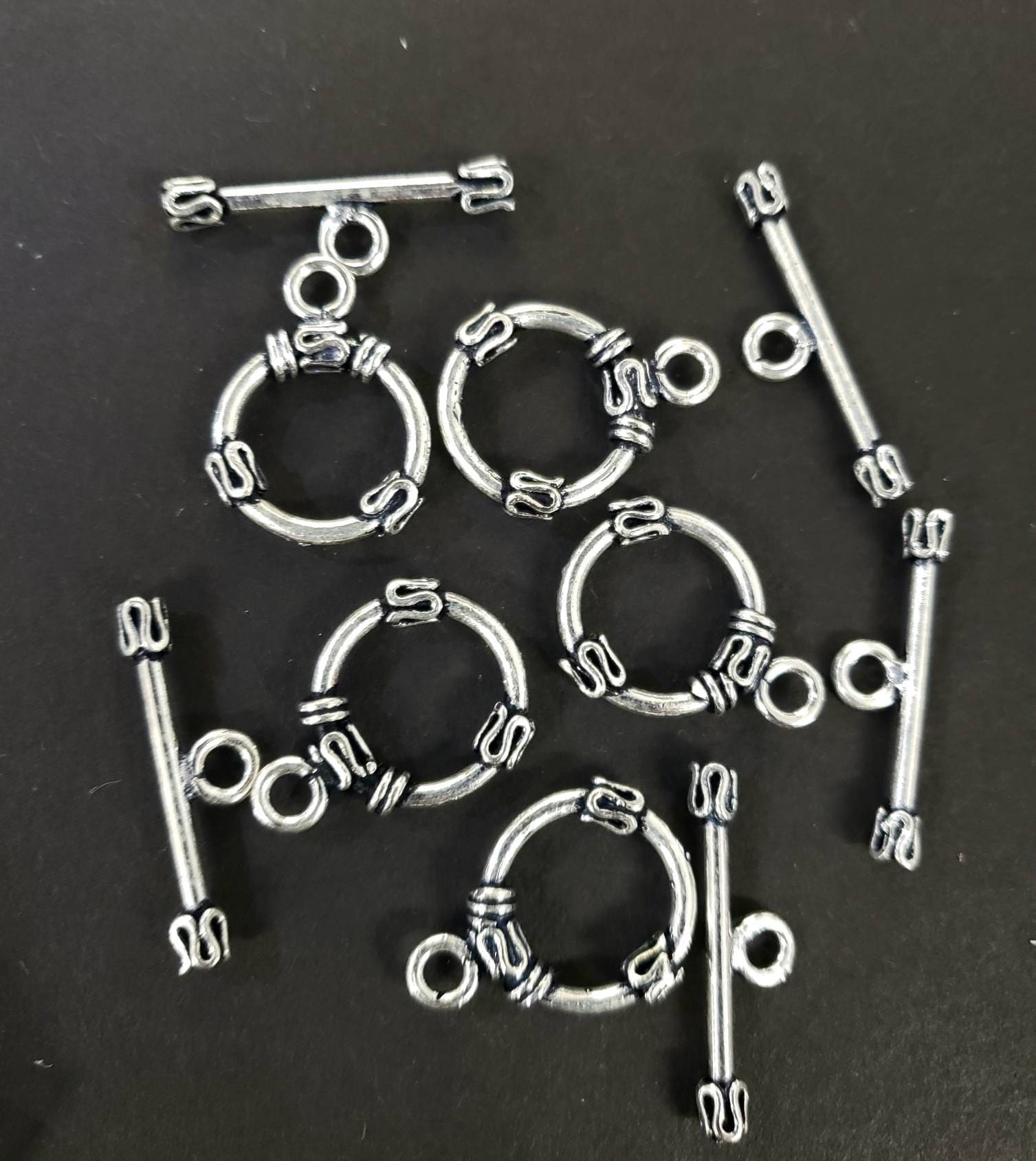 925 Sterling Silver Bali 15mm toggle clasp, vintage Handmade, antique heavy duty toggle clasp for jewelry making. 1 set or bulk
