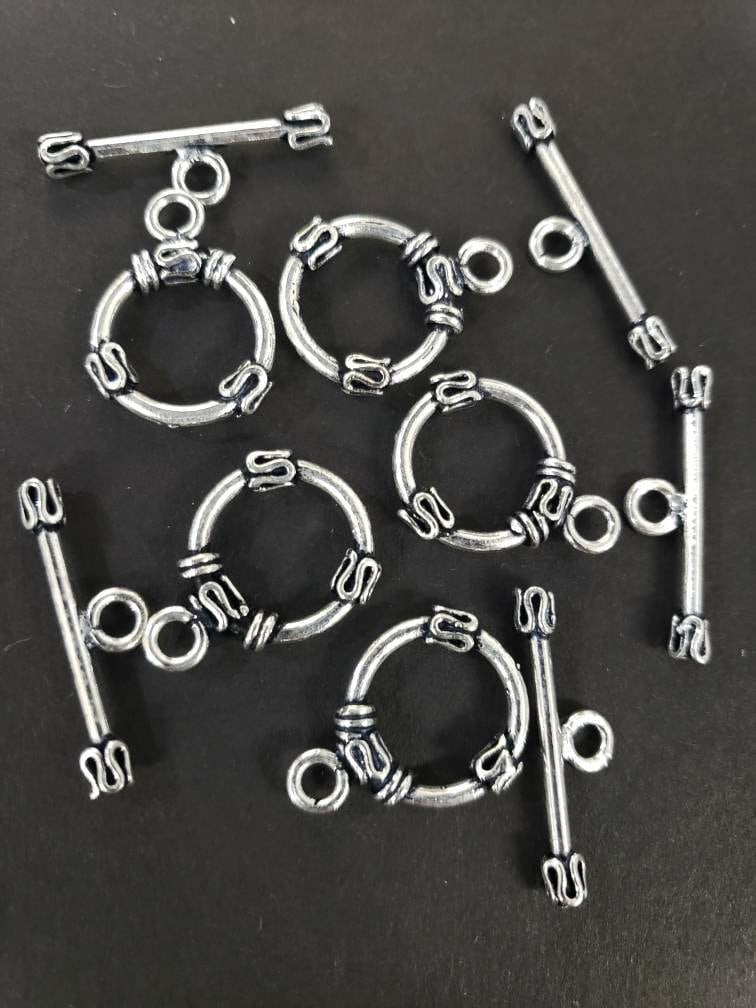 925 Sterling Silver Bali 15mm toggle clasp, vintage Handmade, antique heavy duty toggle clasp for jewelry making. 1 set or bulk