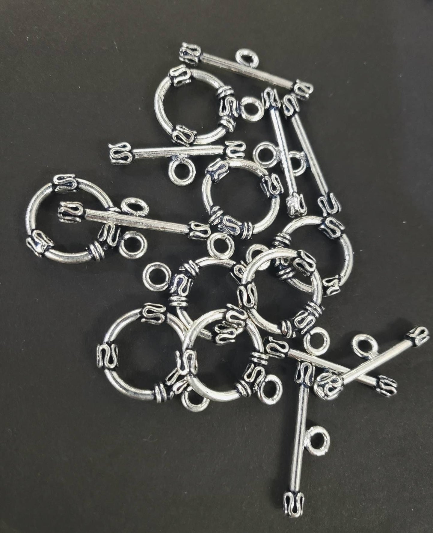 925 Sterling Silver Bali 15mm toggle clasp, vintage Handmade, antique heavy duty toggle clasp for jewelry making. 1 set or bulk