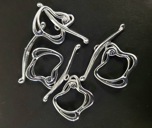 925 Sterling Silver Bali shiny toggle clasp, fancy shape, 13x16mm Square and 30mm long bar. 925 stamped. 1 set or 2 set price .