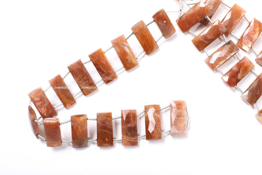 Chocolate Moonstone Faceted Rectangle Pillow Shape, Double Drilled 9x20mm Gemstone Bead 14Pcs Strand