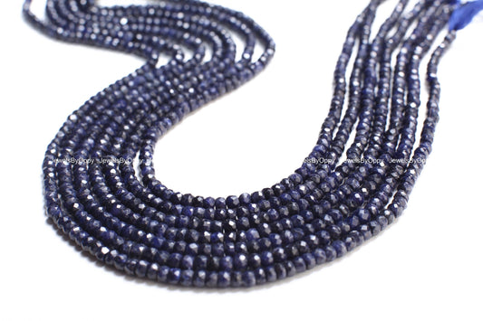 Sapphire Rondelle, Natural Faceted Roundel 4mm Blue Sapphire Jewelry Making Gemstone Necklace, Bracelet 12.75&quot; Strand