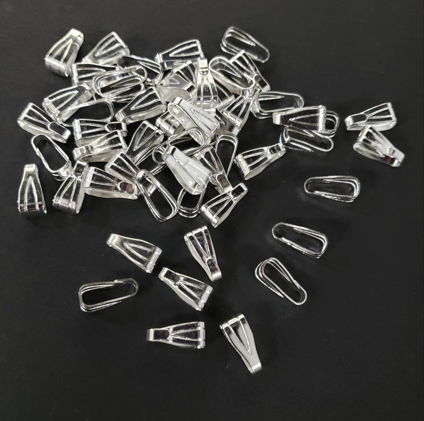 10pcs silver shiny bail snap on ,4×10mm long , silver plated pendant holder jewelry supplies. Price for bails only