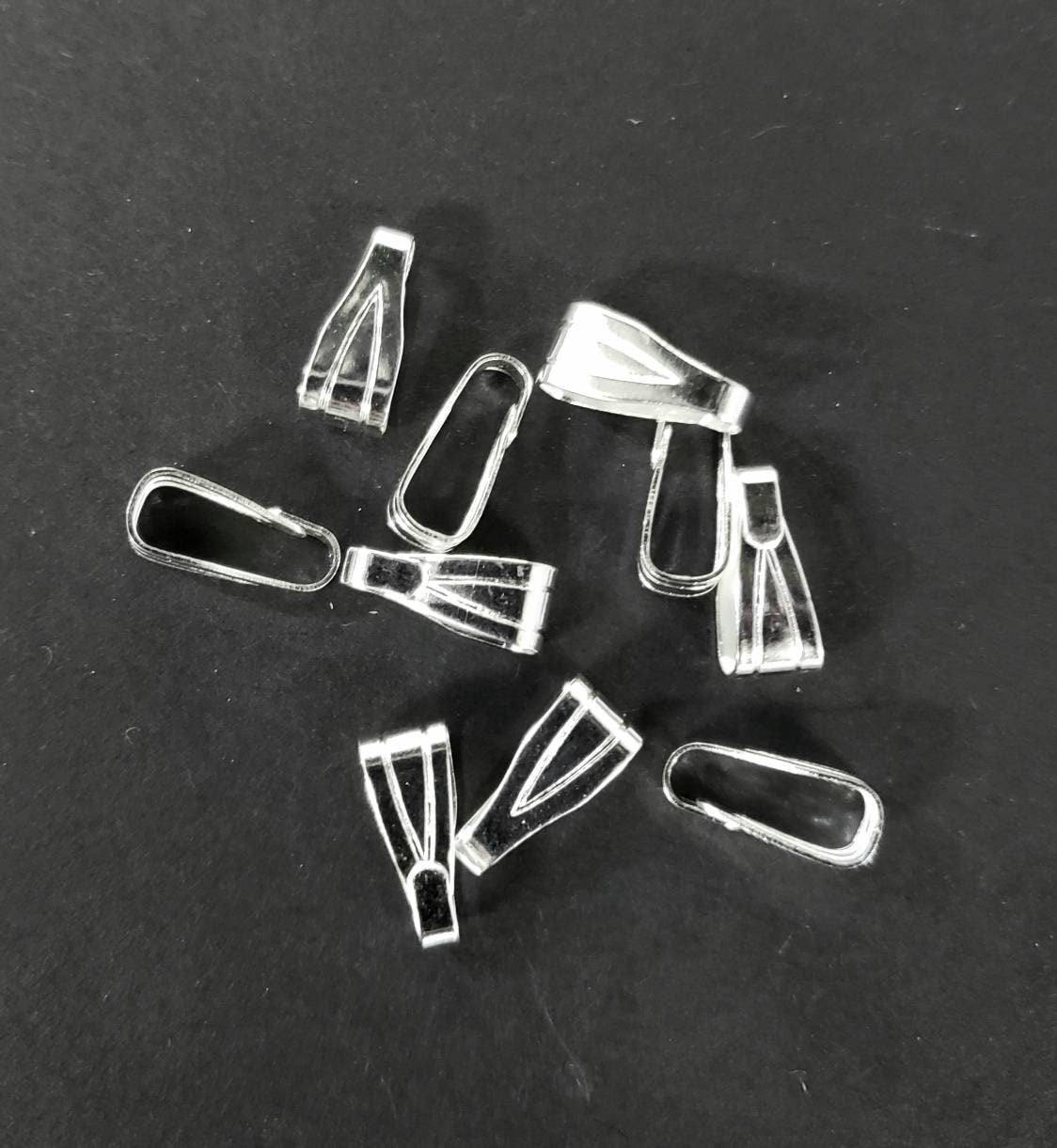 10pcs silver shiny bail snap on ,4×10mm long , silver plated pendant holder jewelry supplies. Price for bails only