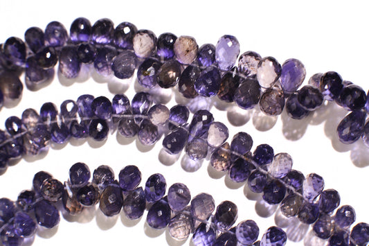 Genuine Iolite water sapphire Faceted Round Drop Briolette 4x6-5.5-9mm Beautiful Rare Gemstone for Jewelry Making Beads