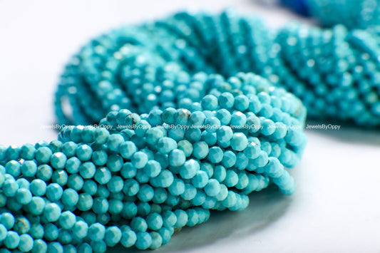 Natural Turquoise Faceted Round 2mm Micro Faceted Blue Sleeping Beauty Turquoise Gemstone Round for Jewelry Making Beads 15.5" Strand
