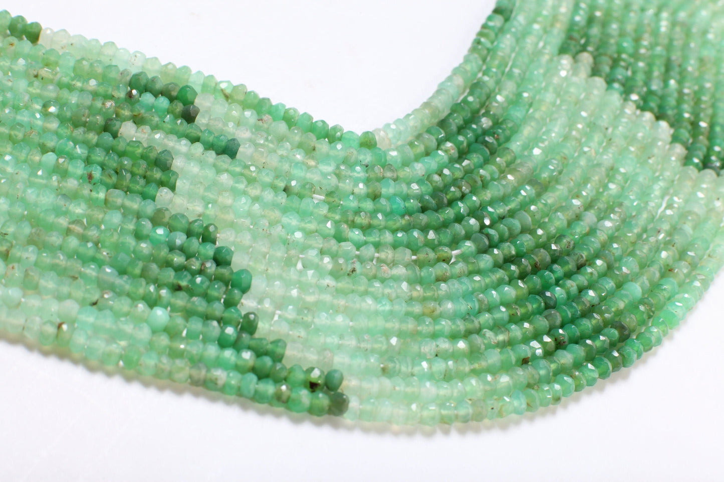 Chrysoprase Rondelle, Natural Shaded 4mm Faceted Chrysoprase Roundel Jewelry Making Beads, DIY Bracelet, Necklace Gemstone Beads 13&quot; Strands