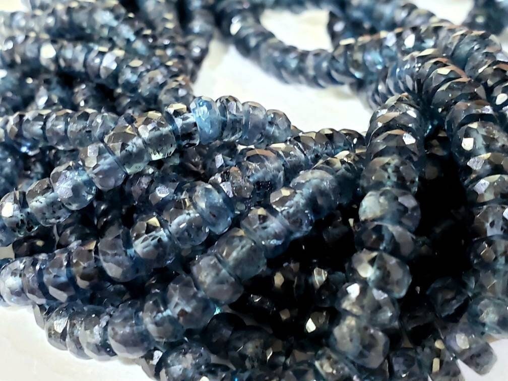 Natural Indigo Kyanite Rondelle Rare large size Faceted 4-7mm Graduated Roundel, Midnight Blue color Gemstone 8&quot; and 16&quot; strand,