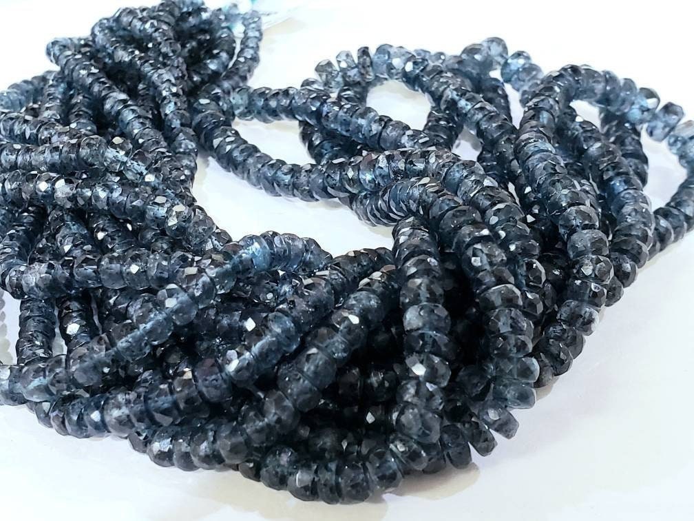 Natural Indigo Kyanite Rondelle Rare large size Faceted 4-7mm Graduated Roundel, Midnight Blue color Gemstone 8" and 16" strand,