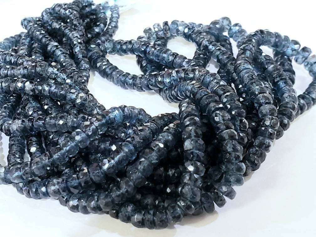 Natural Indigo Kyanite Rondelle Rare large size Faceted 4-7mm Graduated Roundel, Midnight Blue color Gemstone 8&quot; and 16&quot; strand,