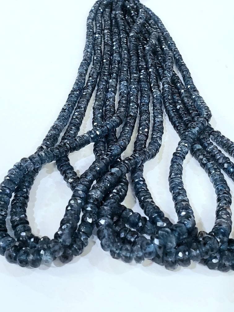 Natural Indigo Kyanite Rondelle Rare large size Faceted 4-7mm Graduated Roundel, Midnight Blue color Gemstone 8" and 16" strand,