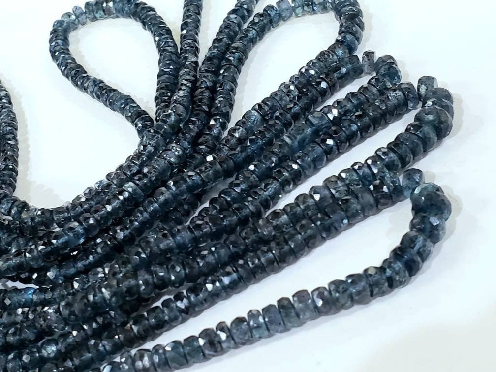 Natural Indigo Kyanite Rondelle Rare large size Faceted 4-7mm Graduated Roundel, Midnight Blue color Gemstone 8&quot; and 16&quot; strand,