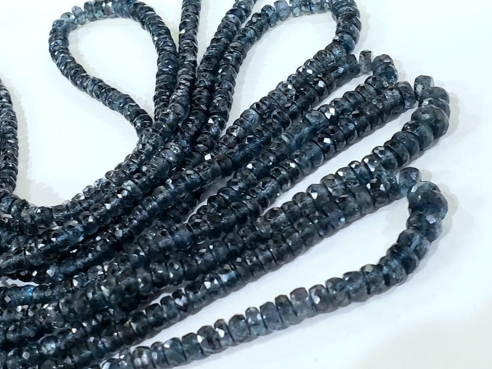 Natural Indigo Kyanite Rondelle Rare large size Faceted 4-7mm Graduated Roundel, Midnight Blue color Gemstone 8" and 16" strand,