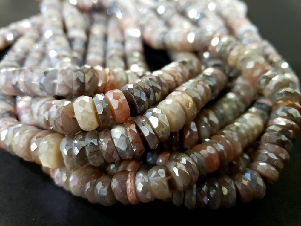 Multi Peach Moonstone Mystic AAA quality 8.5-9.6mm tyre wheel roundel. High quality gemstones for jewelry making 10" strand .