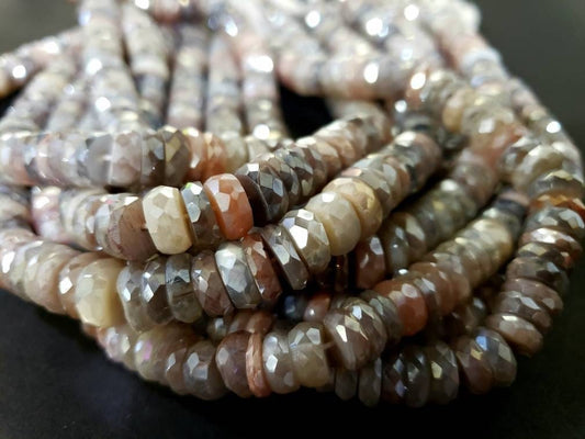 Multi Peach Moonstone Mystic AAA quality 8.5-9.6mm tyre wheel roundel. High quality gemstones for jewelry making 10" strand .