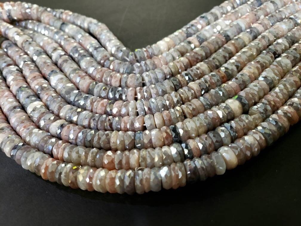 Multi Peach Moonstone Mystic AAA quality 8.5-9.6mm tyre wheel roundel. High quality gemstones for jewelry making 10" strand .