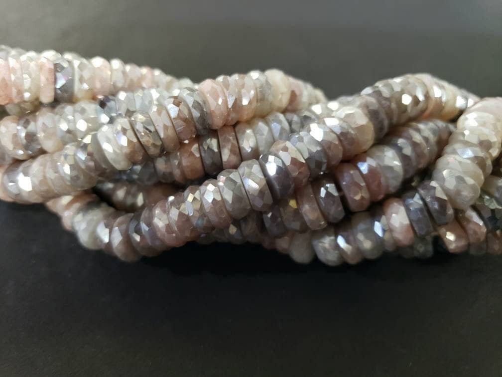 Multi Peach Moonstone Mystic AAA quality 8.5-9.6mm tyre wheel roundel. High quality gemstones for jewelry making 10" strand .