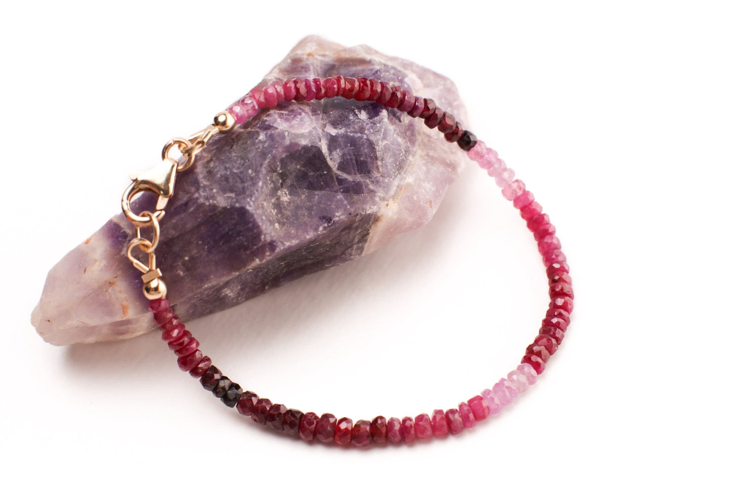 Ombre Ruby Faceted Rondelle 3mm Bracelet in 925 Sterling Silver or 14K Gold Filled Clasp, AAA Quality Natural Precious gift for her