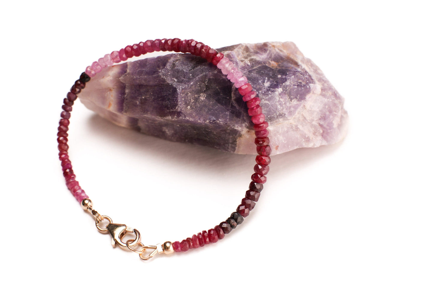 Ombre Ruby Faceted Rondelle 3mm Bracelet in 925 Sterling Silver or 14K Gold Filled Clasp, AAA Quality Natural Precious gift for her