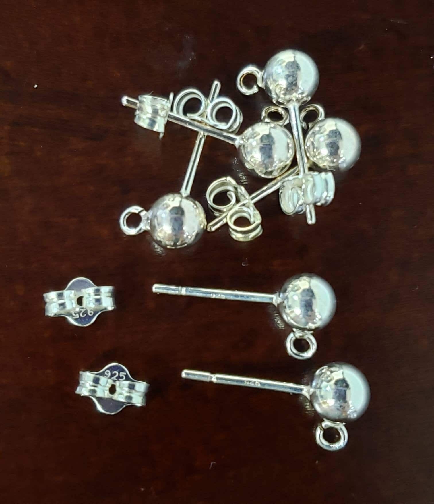 1 Pair 925 Sterling Silver Ball Post with Open Ring and Butterfly Clutch Earrings Making Post, 3,4 5,6mm Gem Hanging Earrings Making Post
