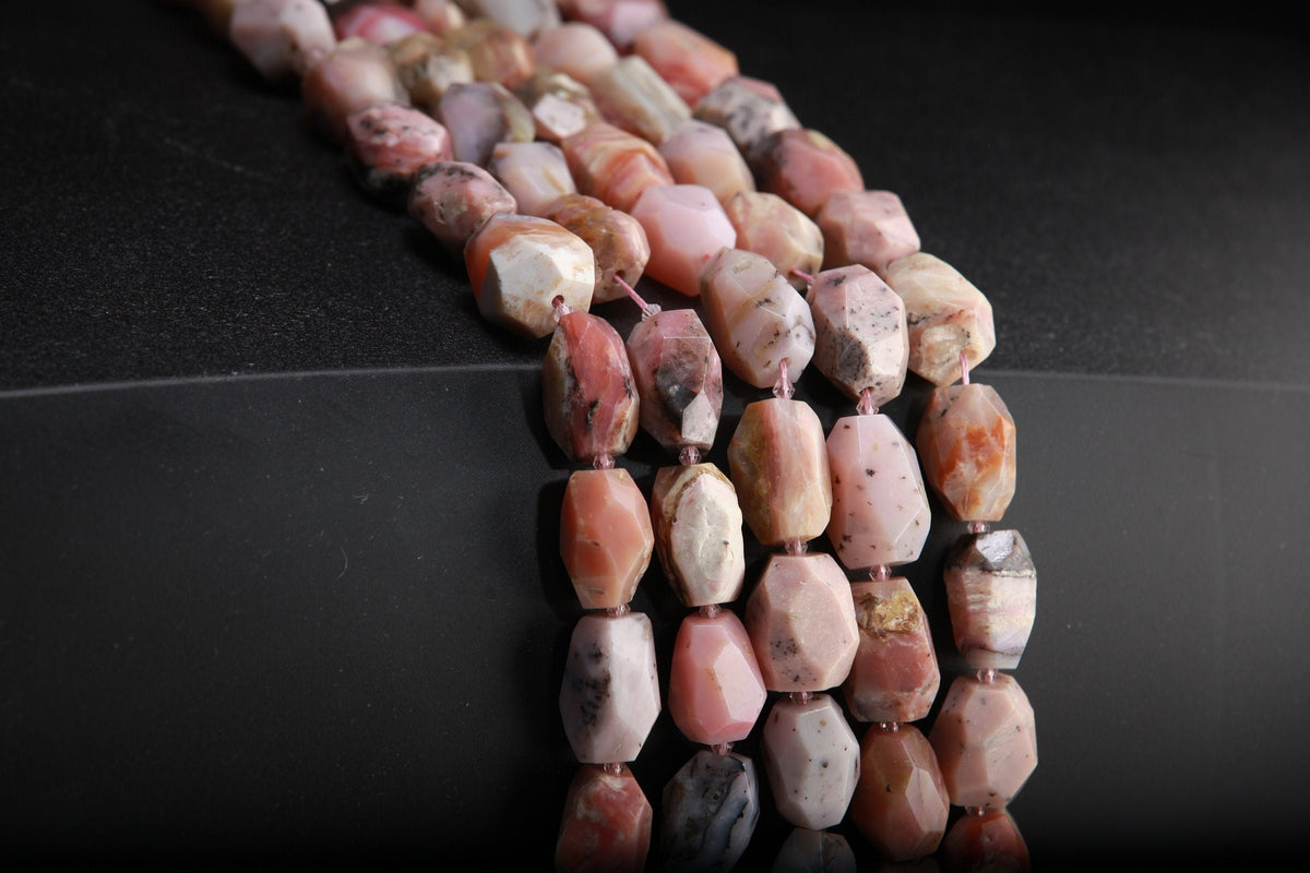 15x22mm Faceted Pink Peruvian Opal Pillow Rectangular Nugget 15"
