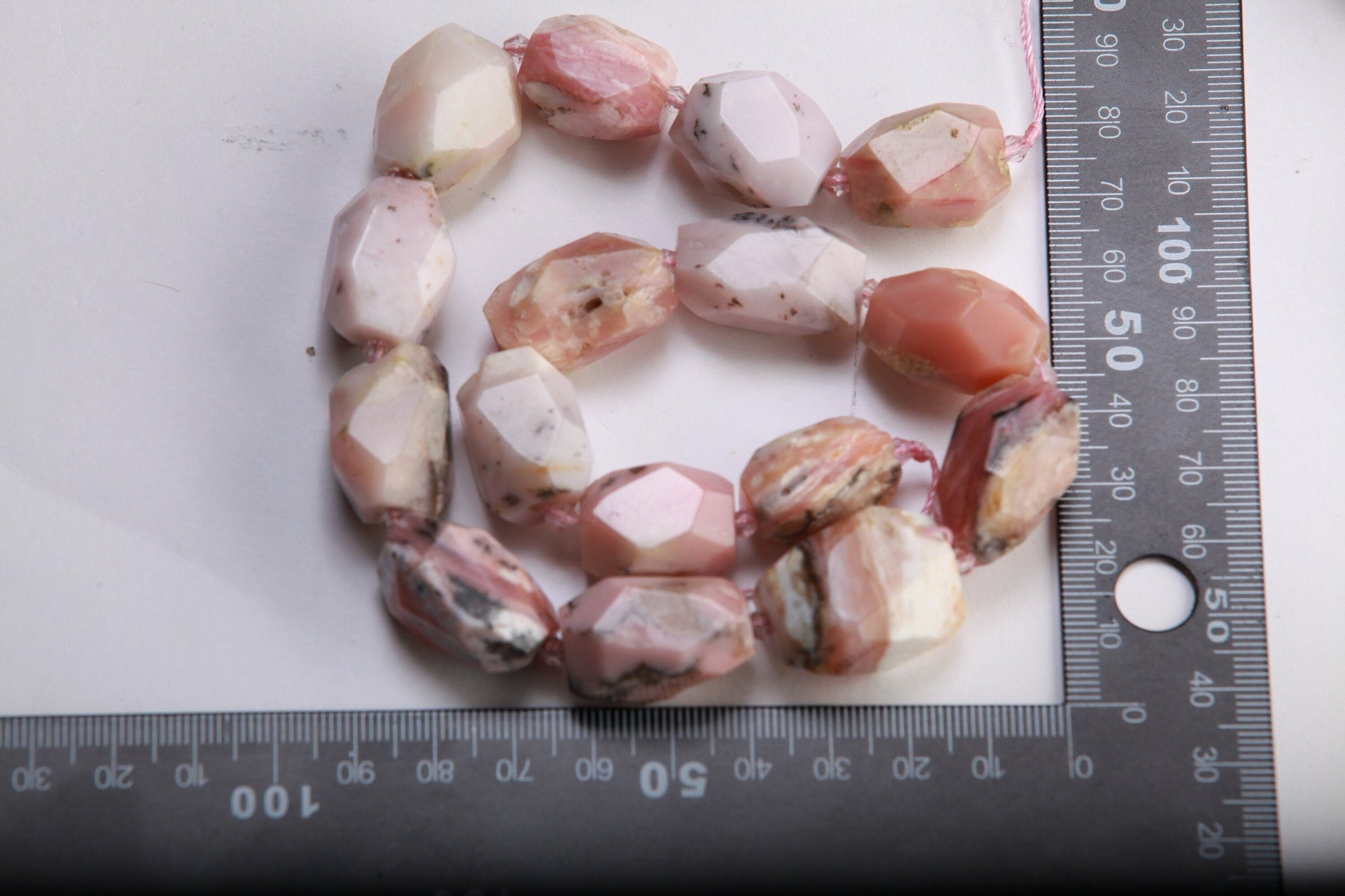 15x22mm Faceted Pink Peruvian Opal Pillow Rectangular Nugget 15&quot;